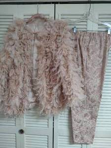 Pink Feather Jacket & Floral Pattern Pants