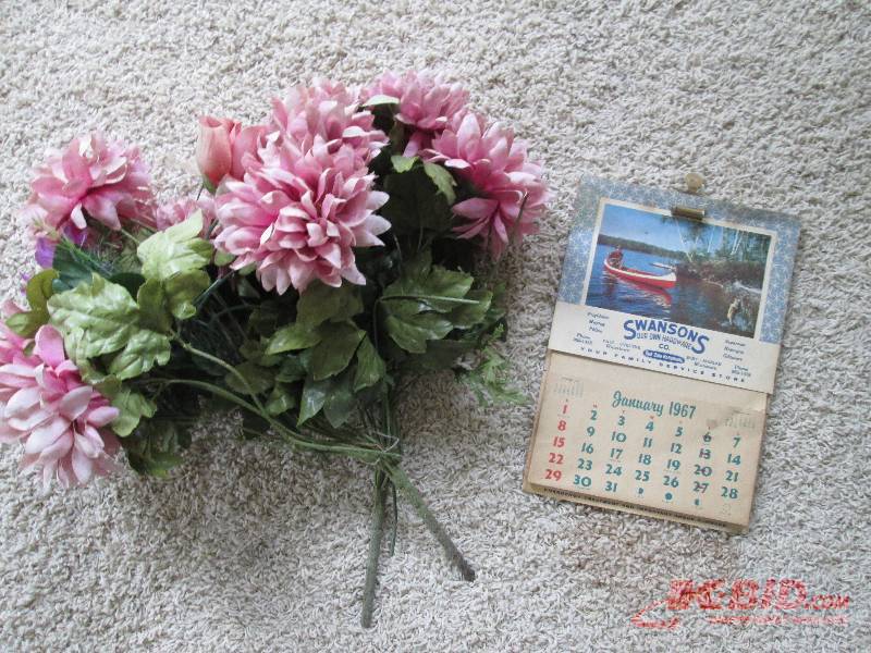 Silk flowers and a 1967 calendar...