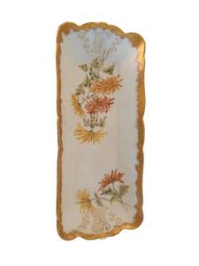Vintage Porcelain Rectangular Dish with Gilded Edge and Chrysanthemum Motif