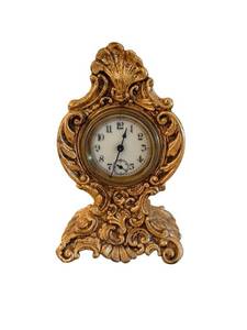 Antique 6-Inch Gilt Rococo Mantel Clock with Mechanical Wind-Up Movement
