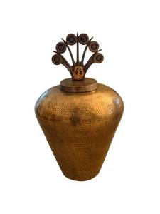 Hand-Hammered Vase with Brass Peacock Finial - 33 x 18 Inches