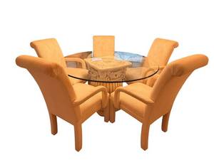 Glass-Top Round Dining Table with 5 Upholstered Chairs - 53 12 Inch Diameter
