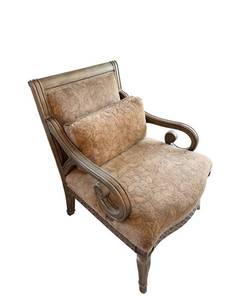 Victorian-Style Carved Wood Upholstered Armchair