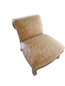 Damask Upholstered Accent Chair with Carved Wood Legs