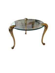 Round Glass Top Table 19 x 26 With Ornate Metal Gold-Tone Legs  Brass