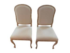 Pair of Carved Wood Dining Chairs with Upholstered Diamond-Pattern Seats