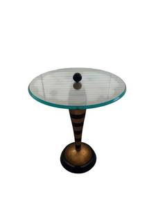 Round Glass Top Side Table - 24-Inch Diameter x 20-Inch Height, Striped Pedestal
