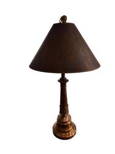 27-Inch Table Lamp with Damaged Shade - Ornate Carved Base & Elephant Finial