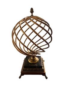 Decorative Armillary Sphere on Ornate Pedestal - 21 Inch Tall Metal Sculpture