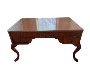 Vintage Carved Wood Desk with Glass Top Piece - 50 x 28 x 30 Inches