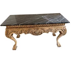 Carved Wood Console Table with Marble Top - 30 12 x 15 12 x 19 12 Inches