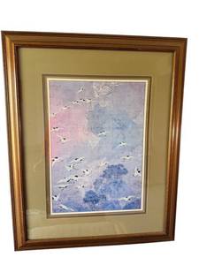 Framed Crane Artwork Pair - 33 x 41 Inches (Lot of 2)
