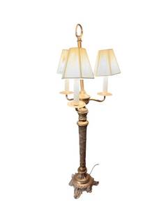 Three-Light Metal Table Lamp, 33 Inches Tall with Ornate Base