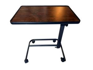 Overbed Table on Adjustable Wheeled Stand with Wood Grain Top