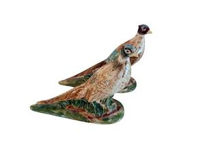 Pair of Hand Painted Ceramic Pheasant Figurines - Porcelain with Chips