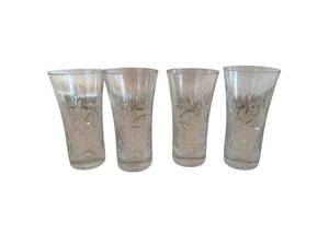 Four Crystal Glass Tumblers with Faceted Cut Pattern - 4 Inches Tall