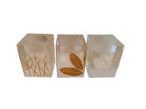 Three-Piece Glass Decor Blocks with Leaf Pattern