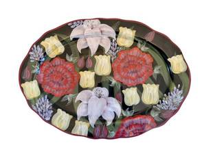 20-Inch Floral Charger Plate - Ceramic, Scalloped Rim, Made in China