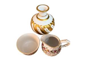 Assorted Porcelain Cream and Sugar, Vase