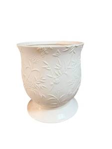 Ceramic Planter 9 x 8 Inches - Embossed Floral Relief