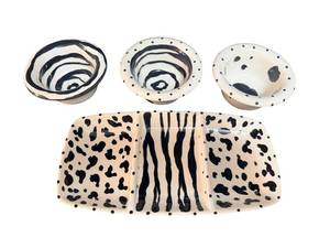 Dalmatian-Spot Ceramic Platter & Swirl Bowls (Lot of 5)