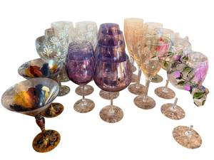 Assorted Hand Painted Glassware - Stemware, Goblets