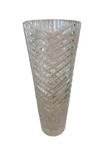 12-Inch Cut Glass Vase with Diamond-Cut Pattern