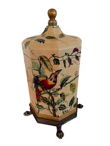 Bird Motif 17-Inch Lidded Vase - Hand Painted Hard Plastic Decor