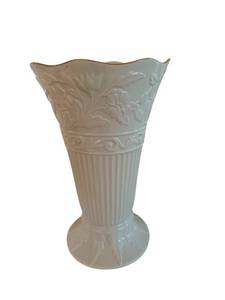 Lenox Floral Relief Vase - Marked Lenox, 16 Inch Tall, 9.5 Inch Diameter, Gold Rim