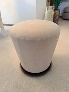 Round Upholstered Footstool with Faux Fur Base - 17 in Diameter x 16 in High