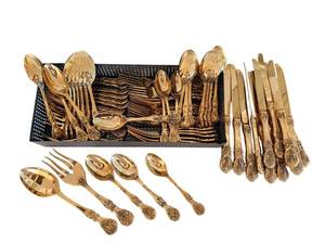 G. B. Rogers 62-Piece Gold-Tone Flatware Set with Storage Rack