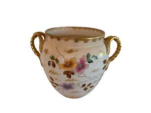 Floral Porcelain Vase with Gilt Handles - Hand-Painted 11 x 15 cm