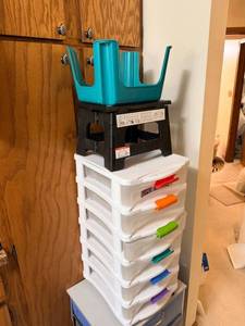 Assorted Plastic Storage Drawer Tower With Seat On Top