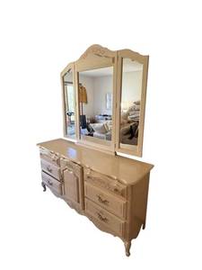 Ornate Vanity Dresser with Triple Mirror - 66 x 19, Mirror 50 x 54