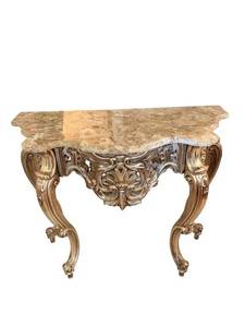Marble Top Console Table With Ornate Carved Base - 36 x 31 x 15