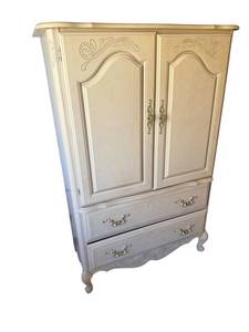French Provincial Ornate Armoire Wardrobe with Two Doors and Three Drawers (57 x 30 x 18)