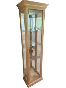 Wood Display Cabinet with Glass Doors and Etched Panels - 70x16x11 Inches