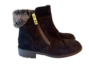 Cole Haan Waterproof Suede Knee-High Boots - Fur Trim & Gold Zipper