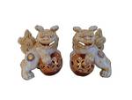 Pair of Foo Dog Ceramic Figurines with Openwork Lattice Bodies