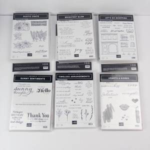 Stampin Up Photopolymer Stamp Sets (Lot of 6) - Rustic Crate, Brightest Glow, Lets Go Shopping