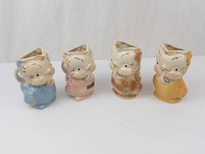 Shawnee Owl Chick Pitcher Creamers - Hand Decorated 22K Gold, 1940s