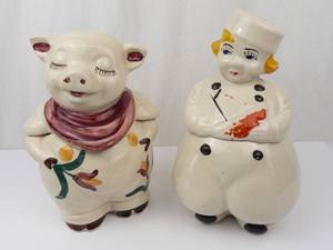 American Bisque Sailor Boy & Shawnee Smiley Pig Cookie Jars (Lot of 2) - 1940s USA