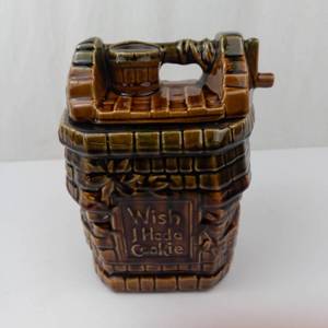 McCoy Pottery Wishing Well Cookie Jar - Vintage 1960s Brown Drip Glaze