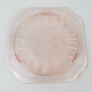 Vintage Pressed Glass Plate with Floral Border and Starburst Center - 9-Inch