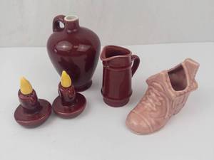 Vintage Ceramic Salt & Pepper Shaker Set, Pink Shoe Planter, Mini Pitcher & Jug (Lot of 4)