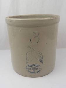 Red Wing Union Stoneware Co. 3-Gallon Crock - Double Birch Leaf Design with Blue Stamps