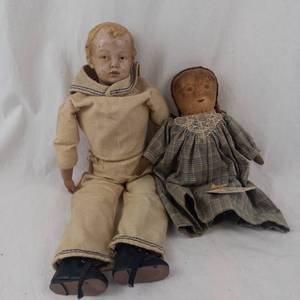 Two Antique Cloth Rag Dolls