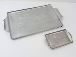Vintage Hammered Aluminum Duck-Accent Serving Trays (Lot of 4)