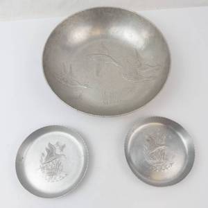 Hand Forged Aluminum Bird Bowls - 1 Large & 2 Small
