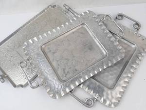 Hammered Aluminum Trays - Hand Forged Floral Design